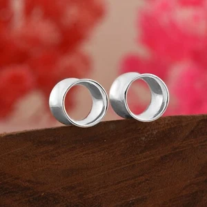 Pair Of 925 Silver Tunnel Double Flare Ear Plugs Size 6g to all Custom - Picture 1 of 4