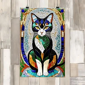 Mosaic Tile Cat Matte Vertical Posters Unique Wall Decor - Picture 1 of 12
