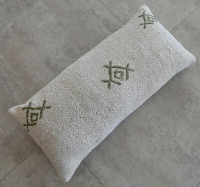 Wedding Pillow Decorative Cushion Kilim Rug wool Lumbar Pillow Cover 13" x 27" - Image 1 of 4