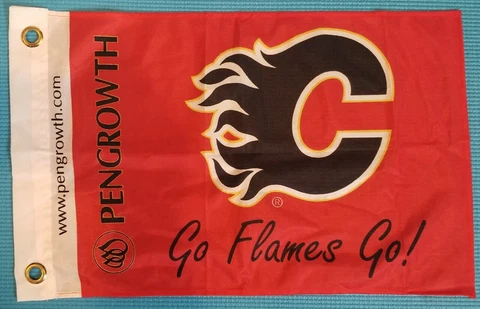 Calgary Flames Mini Flag Go Flames Go - Pengrowth Saddledome - Size = 18"x12.5" Cover