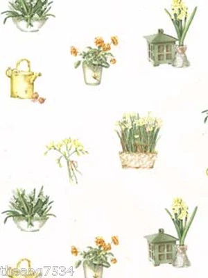 Country Floral Daffodil Plate Watering Can Coordinating Wallpaper Roll KC18567L - Image 1 of 3