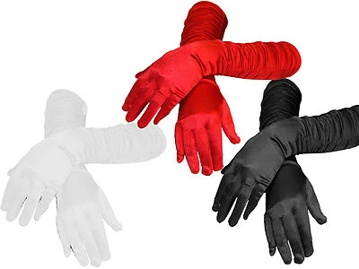 Damen Handschuhe lang Satin Raffung für Braut Hochzeit Abendmode Gala Gothic  - Bild 1 von 4