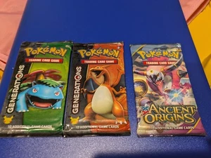 3 Booster Packs Pokemon Cards Generations, XY Ancient Origins Charizard Sealed - Picture 1 of 10
