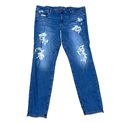 American Eagle Jeans Women 18 High Rise Jegging Med Wash Faded Holes Ripped A70 - Image 1 of 4