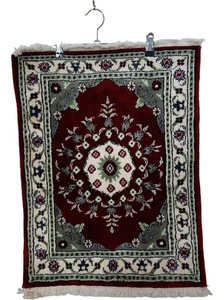 Ornate Red Floral Wall Hanging Tapestry 63cm x 46cm Wool blend hand woven - Picture 1 of 12