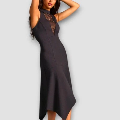 Anthropologie Mock-Neck Lace-Inset Fit & Flare Midi Dress-Large-BNWT RRP £140 - Image 1 of 4