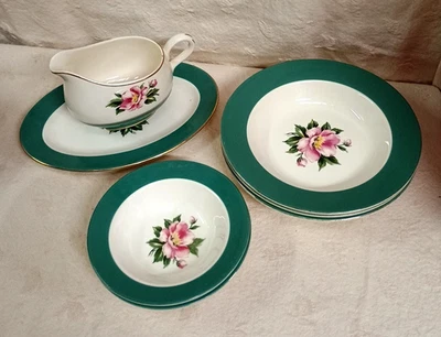 (7) Piezas Century Service Semi Vítreo VERDE IMPERIO Gravy Boat, Postre, Sopa Foto 1 de 4