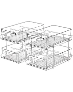 2 Set, 2 Tier Clear Organizer with Dividers for Cabinet, Shlef, Counter - Mul... - Picture 1 of 11