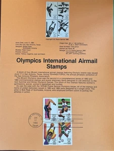 USPS Souvenir Page C104A Olympics International Airmail Stamps 28 centers  - Picture 1 of 1