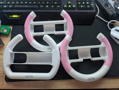 Lot Of 3 Intec Wii Remote Steering Wheels For Racing Games Mario Kart Pink White - Image 1 of 4
