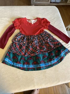 Matilda Jane Jolly Holiday Dress Christmas Plaid Tiered Girls Size 4 Tartan - Picture 1 of 5