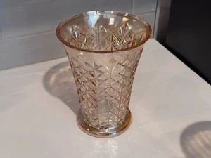 Vintage Carnival Glass Diamond Point Vase Marigold 7" tall - Picture 1 of 2