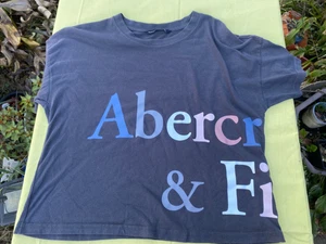 Abercrombie Fitch  Oversized Cropped T-Shirt Logo Boxy M Medium Blue AF - Picture 1 of 4