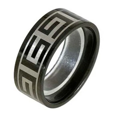 EDELSTAHL Ring Bandring Greco Design schwarz-silber - Bild 1 von 4