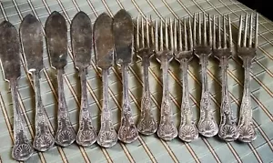 Juego de cubiertos y tenedor de 12 piezas con patrón de pescado EPNS A1 Queens - Imagen 1 de 7