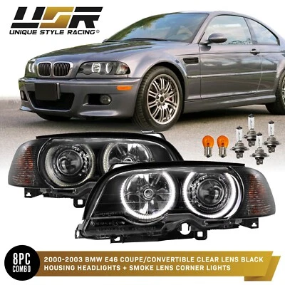 LED Angel Projector Headlight Halo+Smoke Corner for 00-03 BMW E46 2D / 01-06 M3 Foto 1 de 4
