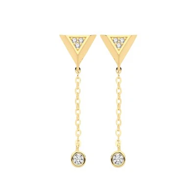 Pendientes colgantes de 4 piedras de pirámide de oro amarillo de 9 quilates 375 con sello nuevos en caja Foto 1 de 3