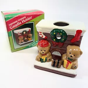 Portacandele votivo vintage anni 80 Giftco Inc ceramica caminetto orsacchiotti - Foto 1 di 9