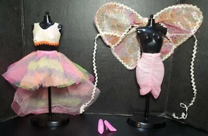 Vintage 1990 Costume Ball Barbie Fashion Pieces (4) Lot Butterfly Genie Mermaid - Picture 1 of 8