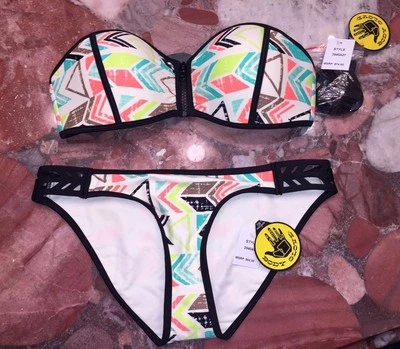 Body Glove Lagoon Bandeau Swimsuit Front Zip Bikini 2pc Set Women's XS Nwt - Image 1 of 4