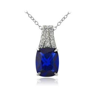 925 Silver Lab Created Blue Sapphire & CZ Rectangle Necklace, 18" - Picture 1 of 5