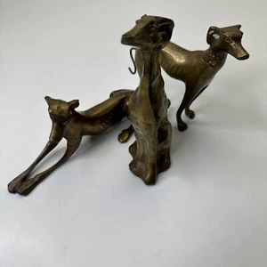 Greyhound Dogs Solid Brass Statues (Lot of 3) Vintage 7" Figurines - Picture 1 of 10
