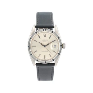 Rolex Mens Watch Date 1501 36mm Silver Index Dial Engine-Turned Bezel Leather - Picture 1 of 9