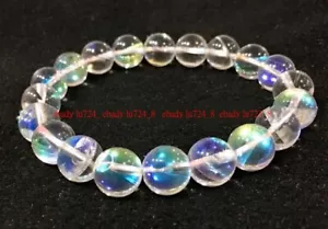 "Braccialetti perline gemme rotonde 6/8/10/12 mm bianchi scintillanti arcobaleno 7,5""" - Foto 1 di 12