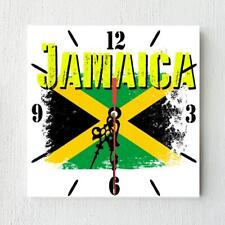 Jamaica Flag Wall clock patriots Wooden Tile Watch Support Décor