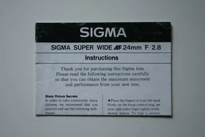 Sigma Super Wide AF 24mm f2.8 Instruction Manual Very Good Condition - Picture 1 of 1