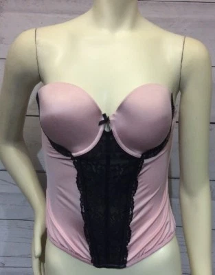 Sexy Bustier Maidenform Talla 36C Rosa y Negro con Encaje Estilo Push Up MFB100 Foto 1 de 4