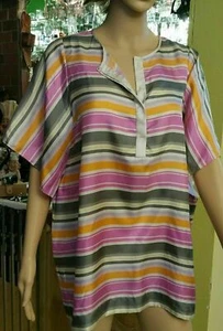 LAFAYETTE 148 WOMEN'S 100% Silk Split V-Neck Tunic Stripped Multicolor Sz S/P - Picture 1 of 9