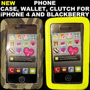 (2) Estuches/billeteras/embragues para teléfono para iPhone 4, Blackberry, amarillo neón, camuflaje - Imagen 1 de 7