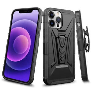 3-IN-1 Advanced Armor Hybrid Case with Belt Clip Holster for iPhone 14 Pro - - Picture 1 of 7