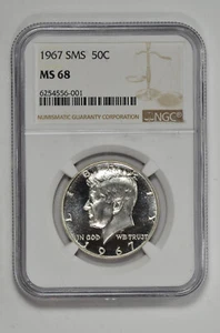 1967 SMS 50c Kennedy Half Dollar NGC MS 68 White with Light Cameo - Picture 1 of 2