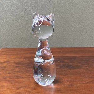 Blown Clear Art Glass Cat Kitty Figurine 4.5" Paperweight - Picture 1 of 7