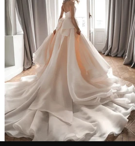 Wedding Detachable Train Organza Overskirts Bow Ruffle Removable Bridal Skirts - Picture 1 of 9