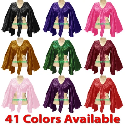 Satin Tie Top Belly Dance Flair Wrap Choli Gypsy Haut Danse Blouse Tribal Bluse - Image 1 of 2