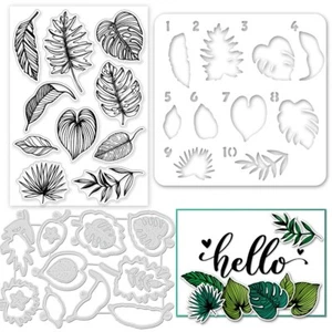 LEAF, LEAVES Clear Stamps, Dies & Stencil- For Card Making, Scrapbooking, Craft - Picture 1 of 2
