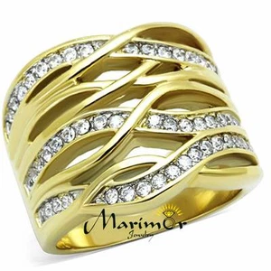 Anillo de cóctel de circonio enchapado en iones de oro 14k acero inoxidable 316L tallas 5-10 - Imagen 1 de 7