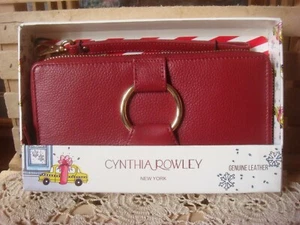 NIB CYNTHIA ROWLEY RED PEBBLED LEATHER WRISTLET ZIP AROUND WALLET RFID PROTECTIO - Picture 1 of 4