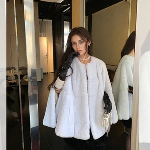Elegant Women's Real Rex Rabbit Fur Cape Coat with Scarf Chinchilla Warm Poncho - Picture 1 of 16