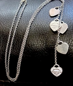 Tiffany And Company, Five Heart Dangle Drop Necklace Sterling Silver - Picture 1 of 3