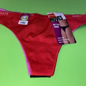 HANES 3 PACK WOMENS’ BLACK, RED & PINK COMFORT STRETCH THONGS / MEDIUM - Picture 1 of 5