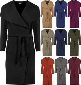 BRANDNEU DAMEN WASSERFALL GÜRTEL JACKE DRAPIERT DAMEN CARDIGAN TRENCHCOAT 08-14 - Bild 1 von 14