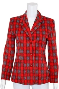Blazer vintage rosso tartan a quadri foderato bottoni acrilici spalle imbottite S usato in ottime condizioni - Foto 1 di 8