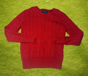 NEUWERTIG Polo Ralph Lauren Zopfmuster Pullover Jugend Gr. Medium rot Baumwolle Pony - Bild 1 von 7