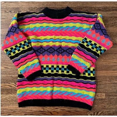Suéter Pullover De Colección Jamie Scott Para Mujer L Grueso Tejido Multicolor Retro Años 80 90 Foto 1 de 4