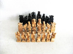 Vintage Asian Chess Set Hand Carved 8 Immortals Theme Game Pieces - Picture 1 of 10