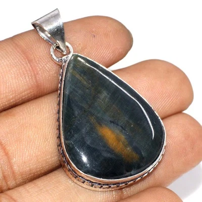 Colgante étnico ojo de tigre negro enchapado en plata 925 joyería tamaño 1,7" GW Foto 1 de 3